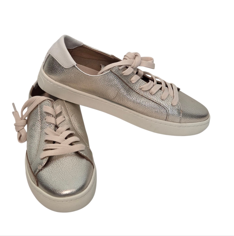 Soludos Ibiza Classic Leather Sneaker Platinum, Women's Sizes 10 New Without Box